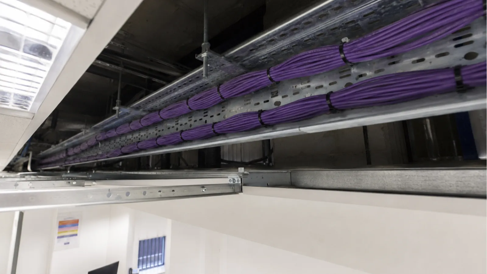 Data cabling Belfast - cables routed through ceiling void